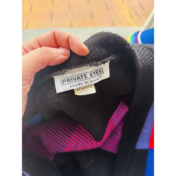 Rare Vintage 80s Colorblock Cardigan Multicolor Design Knit Women's XL - Picture 4 of 5